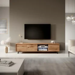 Meuble Tv / Banc Tv - Chêne Wotan, 175 Cm, éclairage LED - GALHAD