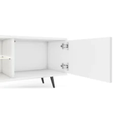 Meuble Tv Led 175 Cm Blanc, Façades à Lamelles Et Pieds Noirs - Selsey Bello -Pas Cher Mobiliora Magasin meuble tv 13903049