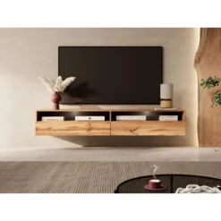 Meuble TV - 180 Cm - Chêne Wotan - Avec LED - REDNAW -Pas Cher Mobiliora Magasin meuble tv 14034091