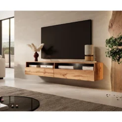 Meuble TV - 180 Cm - Chêne Wotan - Avec LED - REDNAW -Pas Cher Mobiliora Magasin meuble tv 14034093