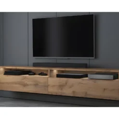 Meuble TV - 180 Cm - Chêne Wotan - Avec LED - REDNAW -Pas Cher Mobiliora Magasin meuble tv 14034095