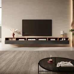 Meuble TV - 3x100 Cm - Chêne Wotan / Noir Brillant - REDNAW