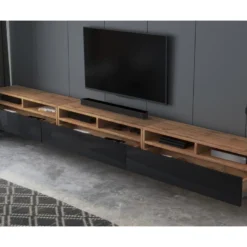 Meuble TV - 3x100 Cm - Chêne Wotan / Noir Brillant - REDNAW -Pas Cher Mobiliora Magasin meuble tv 14034223