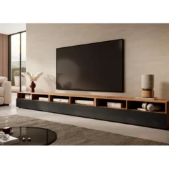 Meuble TV - 3x100 Cm - Chêne Wotan / Noir Brillant - REDNAW -Pas Cher Mobiliora Magasin meuble tv 14034227