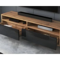 Meuble TV - 140 Cm - Chêne Wotan / Noir Brillant - REDNAW -Pas Cher Mobiliora Magasin meuble tv 14034323