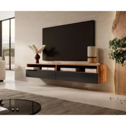 Meuble TV - 180 Cm - Chêne Wotan / Noir Brillant - REDNAW -Pas Cher Mobiliora Magasin meuble tv 14034551