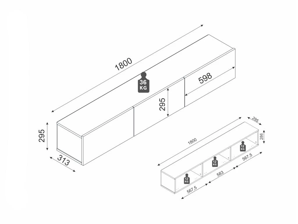 Meuble TV Suspendu Avec 3 Portes - Effet Marbre Noir - VIKILA 8 Meuble TV Suspendu Avec 3 Portes - Effet Marbre Noir - VIKILA – Image 6