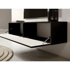 Meuble TV 140 Cm Noir Avec Façade Fraisée - VELDIO -Pas Cher Mobiliora Magasin meuble tv 14111527