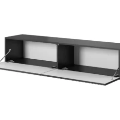 Meuble TV 140 Cm Noir Avec Façade Fraisée - VELDIO -Pas Cher Mobiliora Magasin meuble tv 14111533