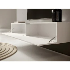 Meuble TV 175 Cm Blanc Avec Façade Fraisée - VELDIO 10 Meuble TV 175 Cm Blanc Avec Façade Fraisée - VELDIO -Pas Cher Mobiliora Magasin meuble tv 14111539