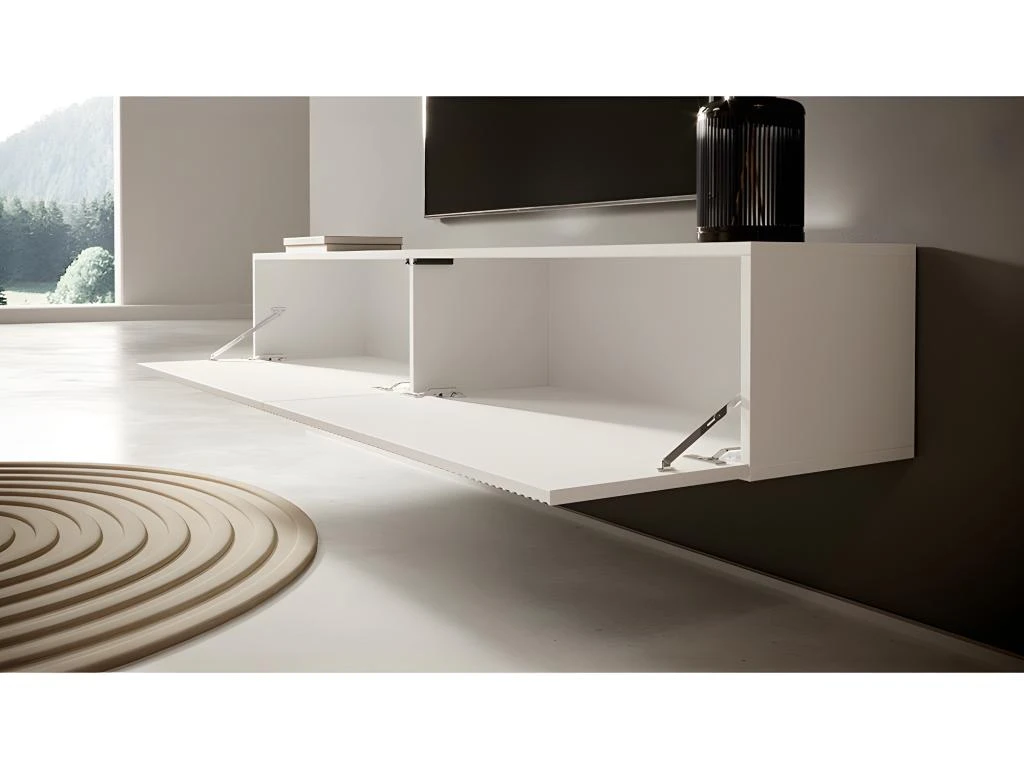 Meuble TV 175 Cm Blanc Avec Façade Fraisée - VELDIO 5 Meuble TV 175 Cm Blanc Avec Façade Fraisée - VELDIO – Image 3