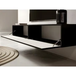 Meuble TV 175 Cm Noir Avec Façade Fraisée - VELDIO -Pas Cher Mobiliora Magasin meuble tv 14111589