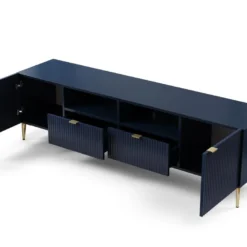 Meuble TV Avec 2 Portes, 2 Tiroirs Et 2 Niches En MDF Et Acier - Bleu Et Doré - YESINIA -Pas Cher Mobiliora Magasin meuble tv 14177833