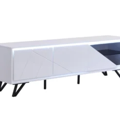 Meuble TV 3 Portes Avec LEDs En MDF - Blanc Laqué - SALIANO -Pas Cher Mobiliora Magasin meuble tv 14212635