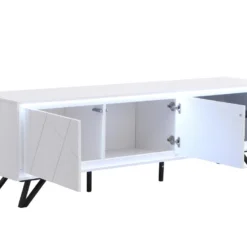 Meuble TV 3 Portes Avec LEDs En MDF - Blanc Laqué - SALIANO -Pas Cher Mobiliora Magasin meuble tv 14212637