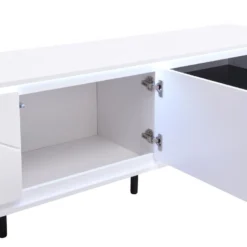 Meuble TV 3 Portes Avec LEDs En MDF - Blanc Laqué - SALIANO -Pas Cher Mobiliora Magasin meuble tv 14212643