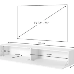 Meuble TV 175 Cm - Blanc - TELIRE -Pas Cher Mobiliora Magasin meuble tv 14294391