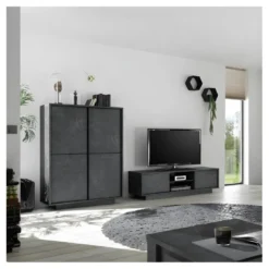 Meuble TV 2 Portes 2 Niches Marbre Noir - BURANO -Pas Cher Mobiliora Magasin meuble tv 14341289