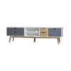 Meuble TV 4 Tiroirs 1 Porte Blanc/Bois/Gris - NANO -Pas Cher Mobiliora Magasin meuble tv 14341323