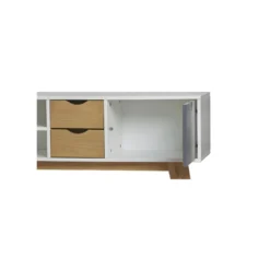 Meuble TV 4 Tiroirs 1 Porte Blanc/Bois/Gris - NANO -Pas Cher Mobiliora Magasin meuble tv 14341331