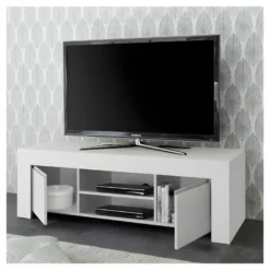 Meuble TV 2 Portes Blanc Mat - PISE 8 Meuble TV 2 Portes Blanc Mat - PISE -Pas Cher Mobiliora Magasin meuble tv 14341359