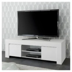Meuble TV 2 Portes Blanc Mat - PISE 11 Meuble TV 2 Portes Blanc Mat - PISE -Pas Cher Mobiliora Magasin meuble tv 14341365
