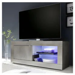 Meuble TV 1 Porte 2 Niches Pin Blanc à LEDs - MATERA