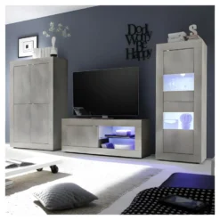 Meuble TV 1 Porte 2 Niches Pin Blanc à LEDs - MATERA -Pas Cher Mobiliora Magasin meuble tv 14341371