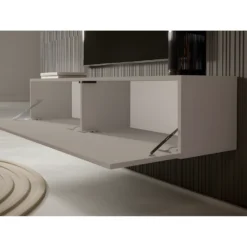 Meuble TV -175 Cm - Couleur Gris-beige Avec Façade Fraisée - VELDIO -Pas Cher Mobiliora Magasin meuble tv 14623847