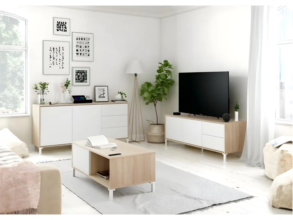 Meuble TV 2 Portes Et 2 Tiroirs Brooklyn - L130 Cm 4 Meuble TV 2 Portes Et 2 Tiroirs Brooklyn - L130 Cm – Image 2