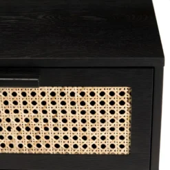 EMILIO - Meuble TV Bois Noir 3 Tiroirs Cannage -Pas Cher Mobiliora Magasin meuble tv 14651113