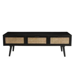 EMILIO - Meuble TV Bois Noir 3 Tiroirs Cannage -Pas Cher Mobiliora Magasin meuble tv 14651115