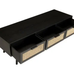 EMILIO - Meuble TV Bois Noir 3 Tiroirs Cannage -Pas Cher Mobiliora Magasin meuble tv 14651117