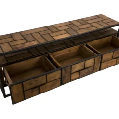 ALIDA - Meuble TV 3 Tiroirs 1 étagère Teck Recyclé Métal Noir 9 ALIDA - Meuble TV 3 Tiroirs 1 étagère Teck Recyclé Métal Noir -Pas Cher Mobiliora Magasin meuble tv 14651195