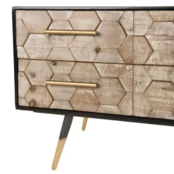 DALIE - Meuble TV Noir 6 Tiroirs Scandi Bois Sapin Marqueté Pieds Métal Doré -Pas Cher Mobiliora Magasin meuble tv 14651239