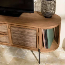 ALIDA - Meuble TV Arrondi En Bois De Teck Recyclé 2 Portes 2 Tiroirs -Pas Cher Mobiliora Magasin meuble tv 14651277