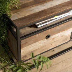 ALIDA - Meuble TV Marron 3 Tiroirs Teck Recyclé Acacia Mahogany Recyclé Et Métal Noir -Pas Cher Mobiliora Magasin meuble tv 14651293