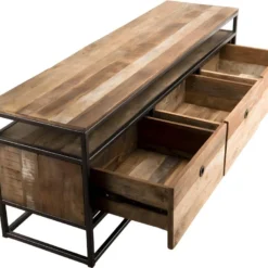 ALIDA - Meuble TV Marron 3 Tiroirs Teck Recyclé Acacia Mahogany Recyclé Et Métal Noir -Pas Cher Mobiliora Magasin meuble tv 14651295