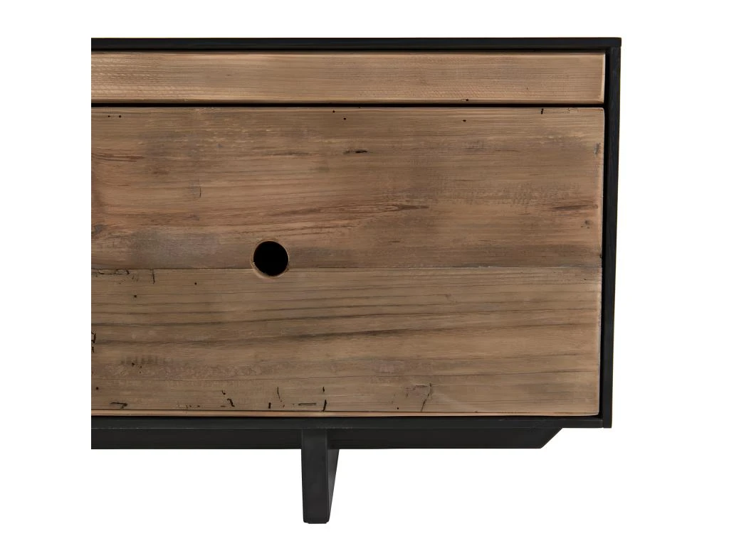 ANDREA - Meuble TV 3 Tiroirs 1 Niche Bois Pin Recyclé Naturel Et Noir 5 ANDREA - Meuble TV 3 Tiroirs 1 Niche Bois Pin Recyclé Naturel Et Noir – Image 3