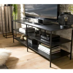 ROBIN - Meuble TV Noir 2 étagères Métal Industriel -Pas Cher Mobiliora Magasin meuble tv 14651327