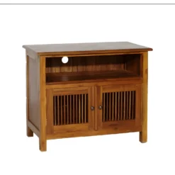 AYAN - Meuble TV Marron 2 Portes Persiennes Bois Teck -Pas Cher Mobiliora Magasin meuble tv 14651389