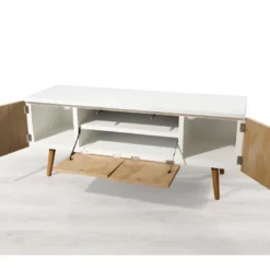 ISIDORE - Meuble TV 4 Portes Bois Clair Et Blanc -Pas Cher Mobiliora Magasin meuble tv 14651507
