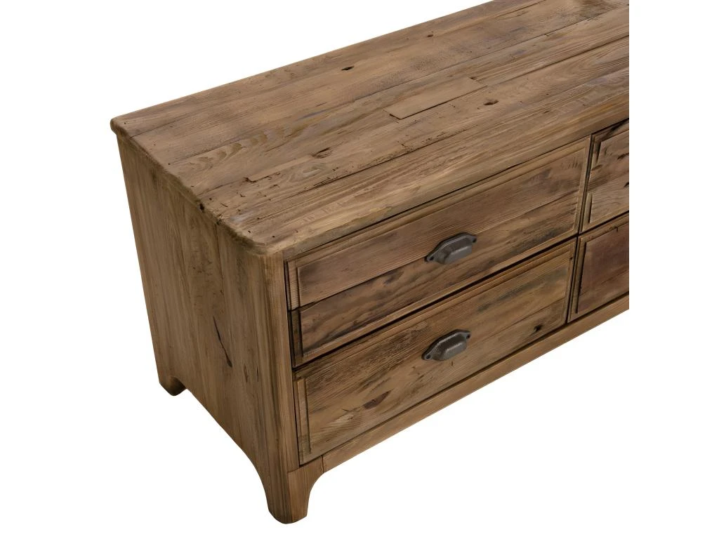 ANDRIAN - Meuble TV Marron 6 Tiroirs Bois Pin Recyclé 7 ANDRIAN - Meuble TV Marron 6 Tiroirs Bois Pin Recyclé – Image 5