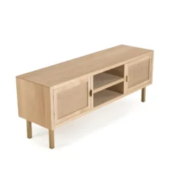 ADELE - Meuble TV 2 Niches 2 Portes Toile De Jute Pieds Métal Doré -Pas Cher Mobiliora Magasin meuble tv 14651609