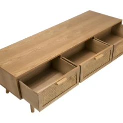 ROMEO - Meuble TV Couleur Naturelle 3 Tiroirs Bois Cannage -Pas Cher Mobiliora Magasin meuble tv 14651797