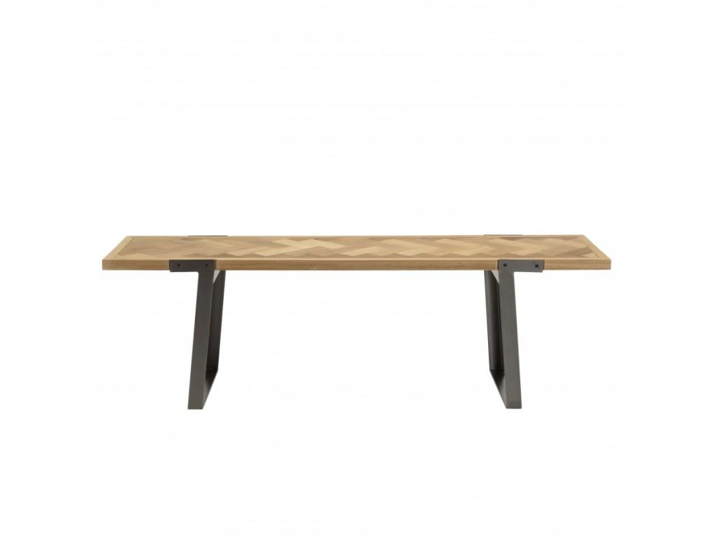 CLEMENCE - Meuble TV Plateau Chevrons Bois Et Pieds Métal Noir 4 CLEMENCE - Meuble TV Plateau Chevrons Bois Et Pieds Métal Noir – Image 2