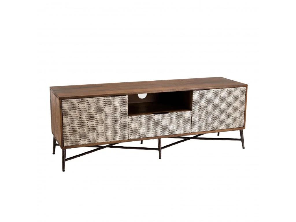 ALIX - Meuble TV En Bois De Manguier 2 Portes 1 Tiroir Motifs Ethniques 4 ALIX - Meuble TV En Bois De Manguier 2 Portes 1 Tiroir Motifs Ethniques – Image 2