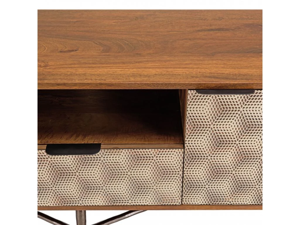 ALIX - Meuble TV En Bois De Manguier 2 Portes 1 Tiroir Motifs Ethniques 5 ALIX - Meuble TV En Bois De Manguier 2 Portes 1 Tiroir Motifs Ethniques – Image 3