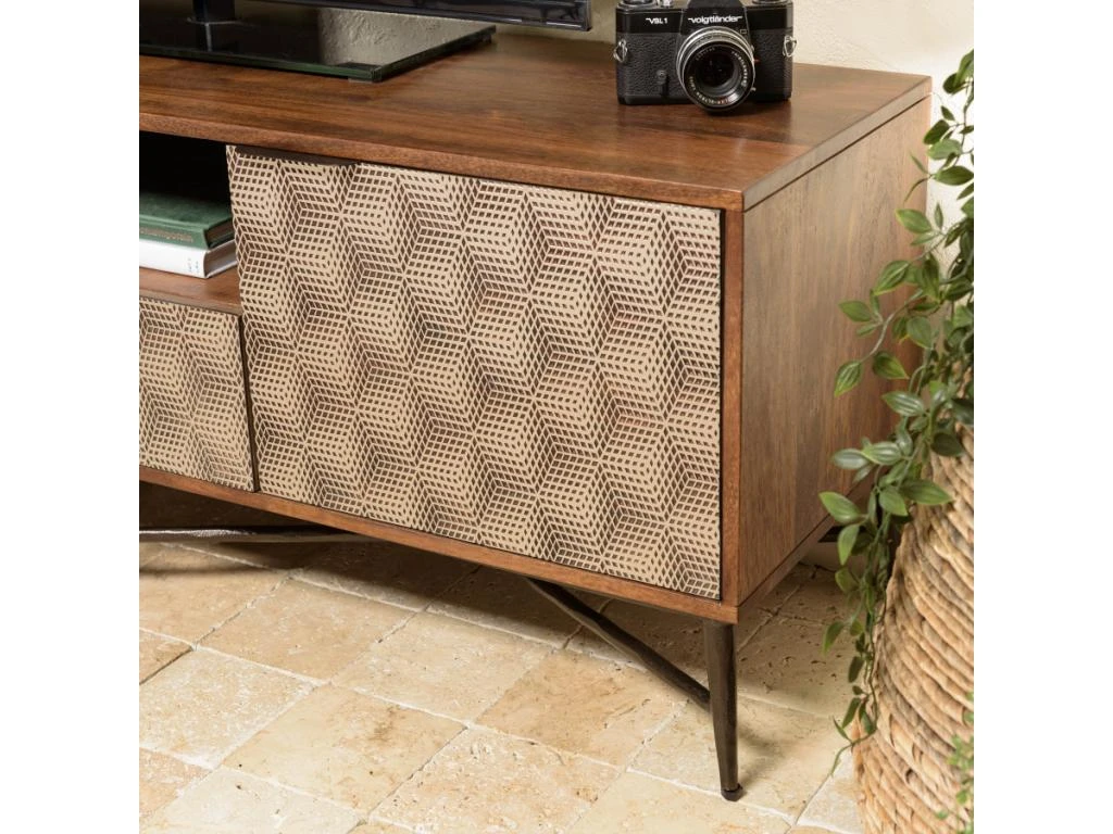 ALIX - Meuble TV En Bois De Manguier 2 Portes 1 Tiroir Motifs Ethniques 7 ALIX - Meuble TV En Bois De Manguier 2 Portes 1 Tiroir Motifs Ethniques – Image 5