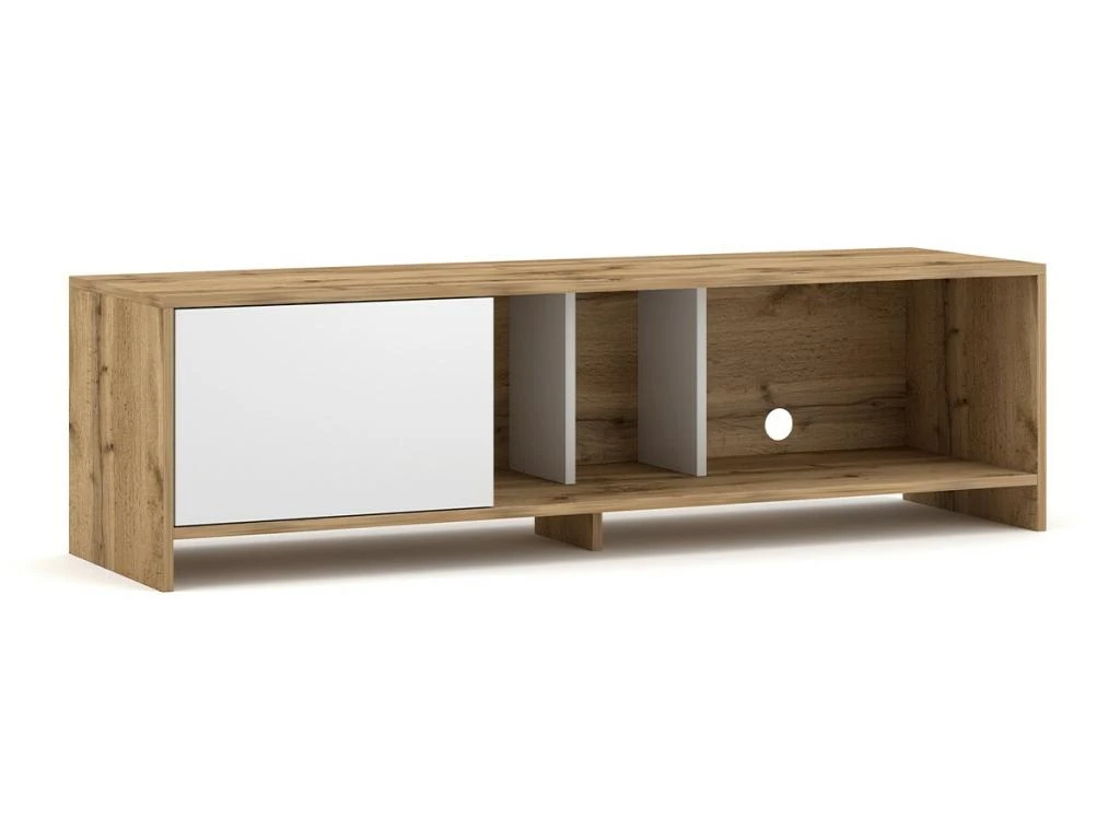 Meuble TV 1 Porte Décor Bois Clair Et Blanc L140 Cm - Sue 3 Meuble TV 1 Porte Décor Bois Clair Et Blanc L140 Cm - Sue